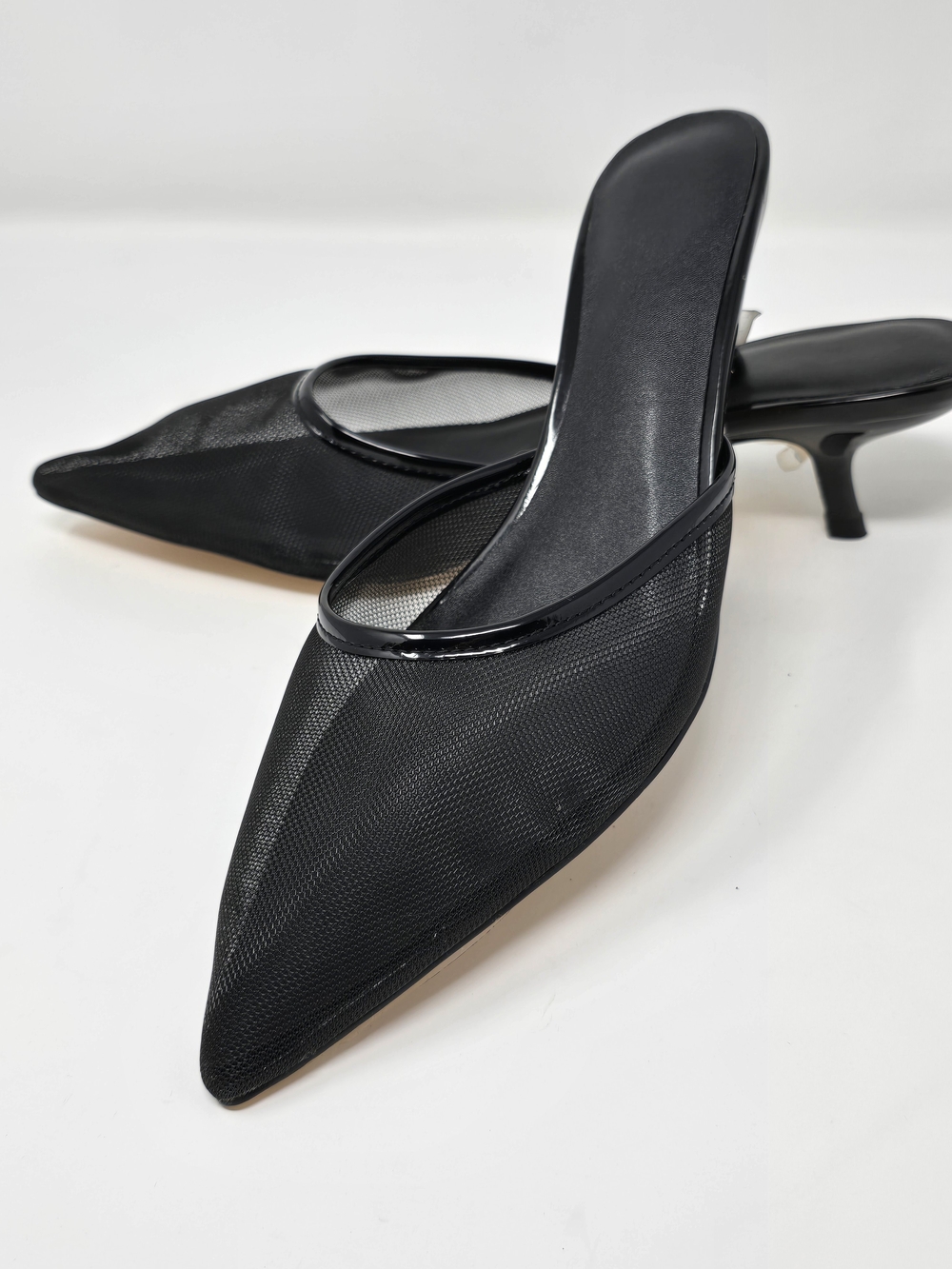 Women’s Black Pointed Mesh Mule Heels (Size 9.5)